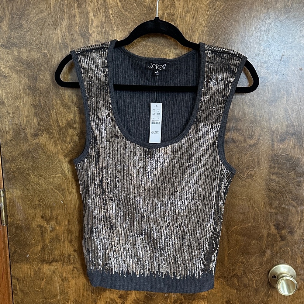 J. Crew Women's Sequin Tank Top - Black and Silver